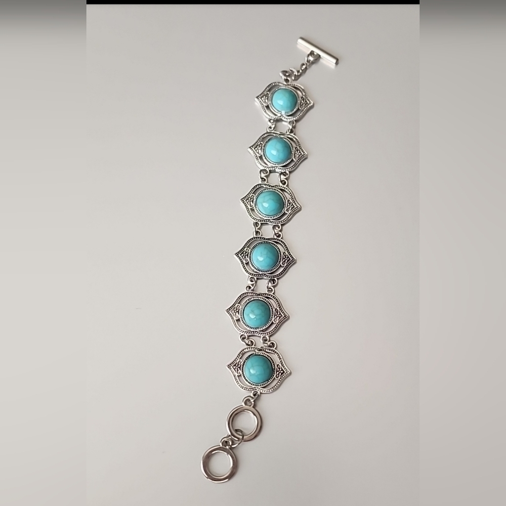 Boho Gypsy Sisters Turquoise and Silver Bracelet